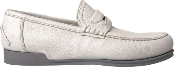 White Gray Leather Slip Mocassin Shoes Loafer
