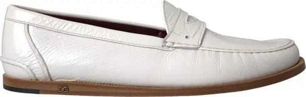 White Leather Slip On Mocassin Loafers Shoes