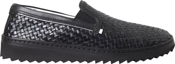 Black Woven Buffalo Leather Men Loafers Shoes