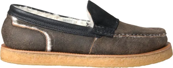 Brown Black Fur Leather Loafers Men Shoes