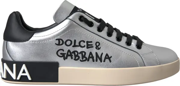 Silver Portofino Calf Leather Sneakers Men Shoes