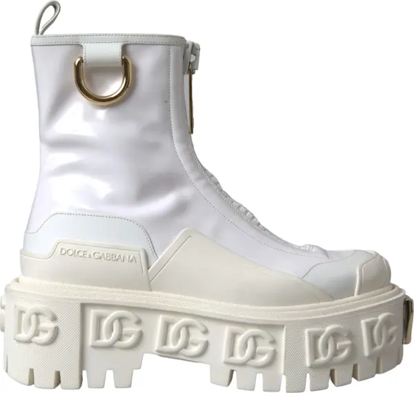 White Leather Rubber Logo Ankle Boots Shoes