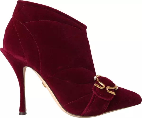 Dark Red Velvet Devotion Buckle Boots Shoes