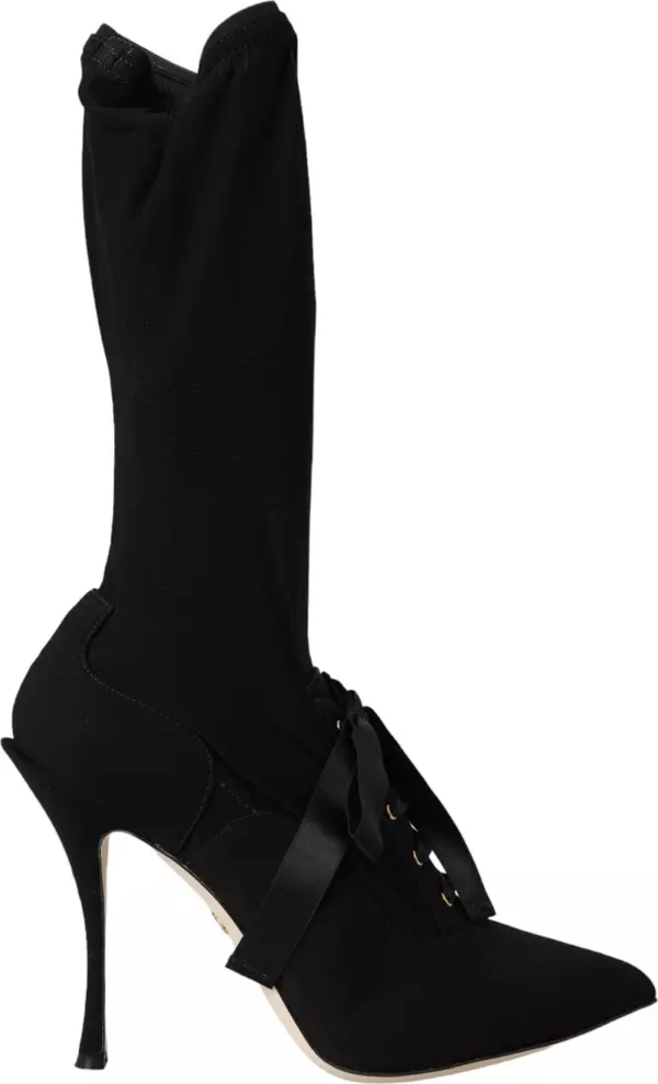 Black Stiletto Heels Mid Calf Boots Shoes