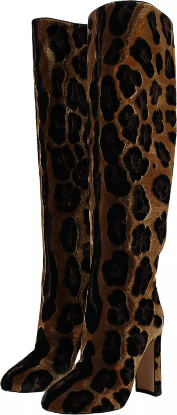 Brown Giraffe Velvet Leather Boots Shoes