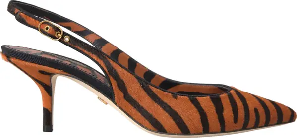 Black Orange Zebra Leather Slingbacks Shoes