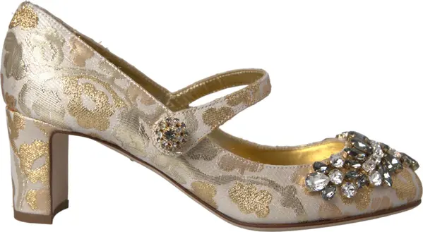 Gold Jacquard Crystal Mary Janes Pumps Shoes