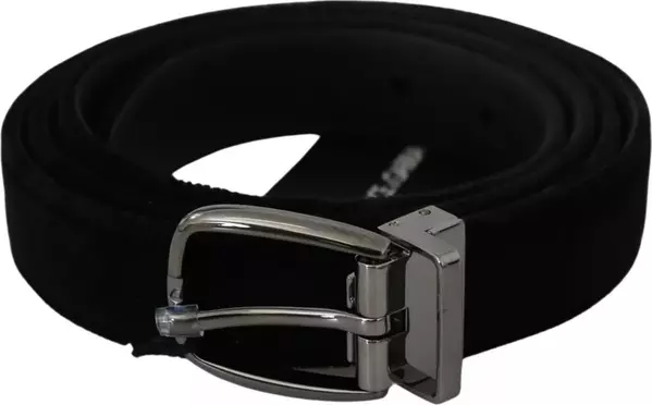 Black Velvet Silver Tone Metal Buckle Men Belt