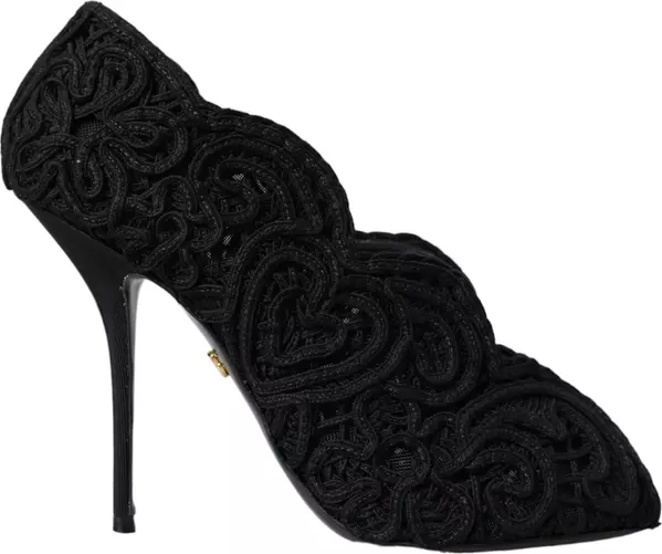 Black Cordonetto Ricamo Pump Open Toe Shoes