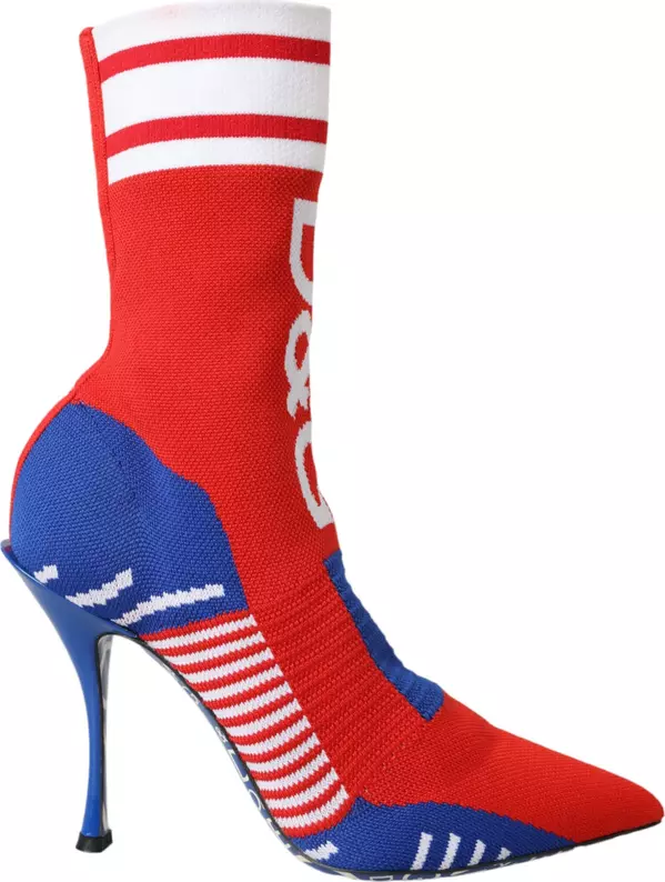 Red Blue Stretch Sock Style Ankle Boots Logo Shoes
