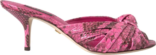 Pink Exotic Leather Kitten Heels Slides Shoes