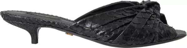 Black Exotic Leather Heels Slides Shoes