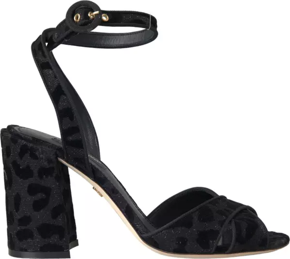 Black Leopard Suede Heels Sandals Shoes