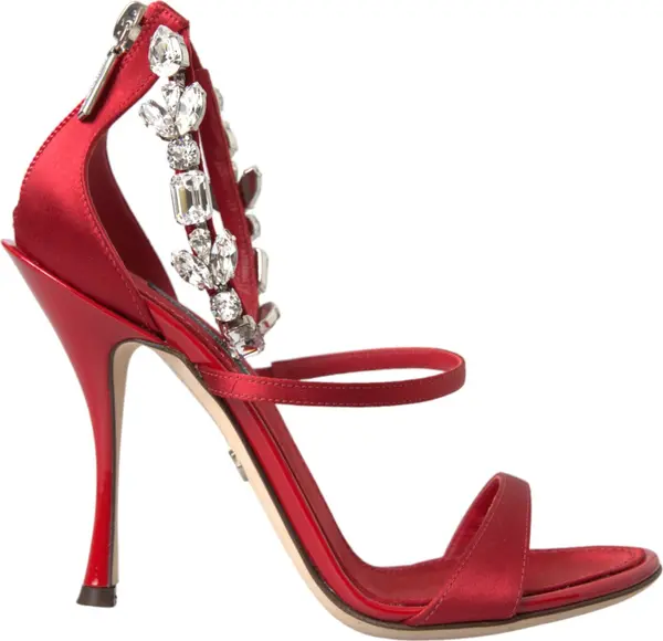 Red Keira Satin Crystals Sandals Heels Shoes