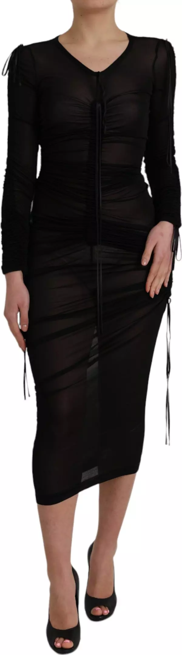 Black Sheer Bodycon Sheath Midi Dress