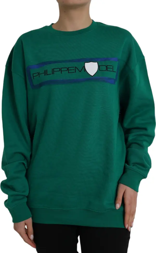 Green Cotton Logo Print Long Sleeves Pullover Sweater