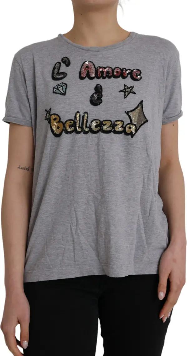 Gray Cotton L'Amore E'Bellezza Top T-shirt