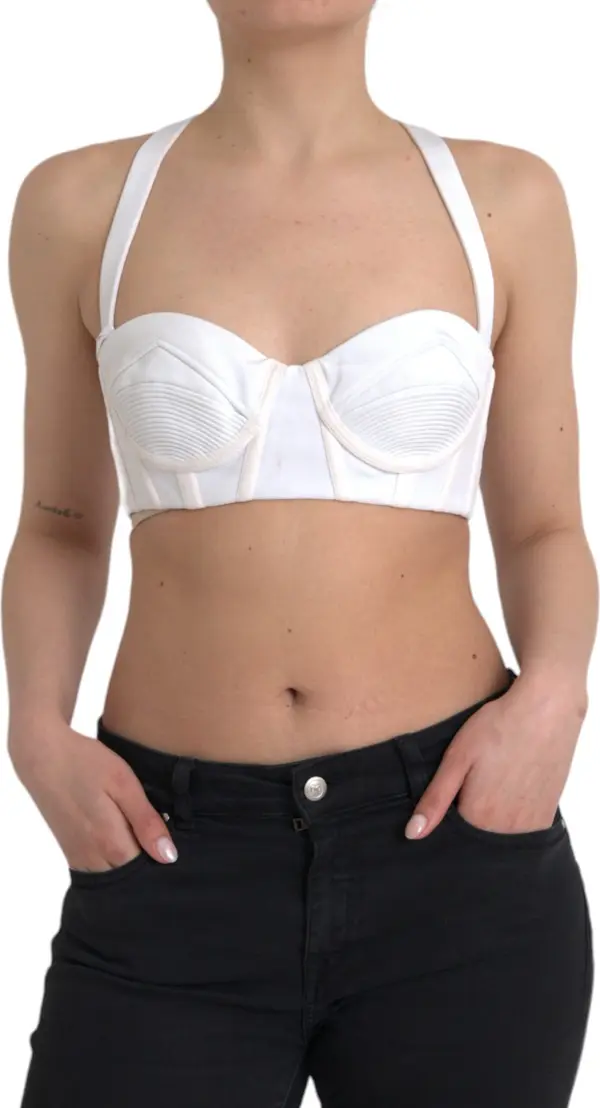 White Viscose Bustier Sleeveless Cropped Top