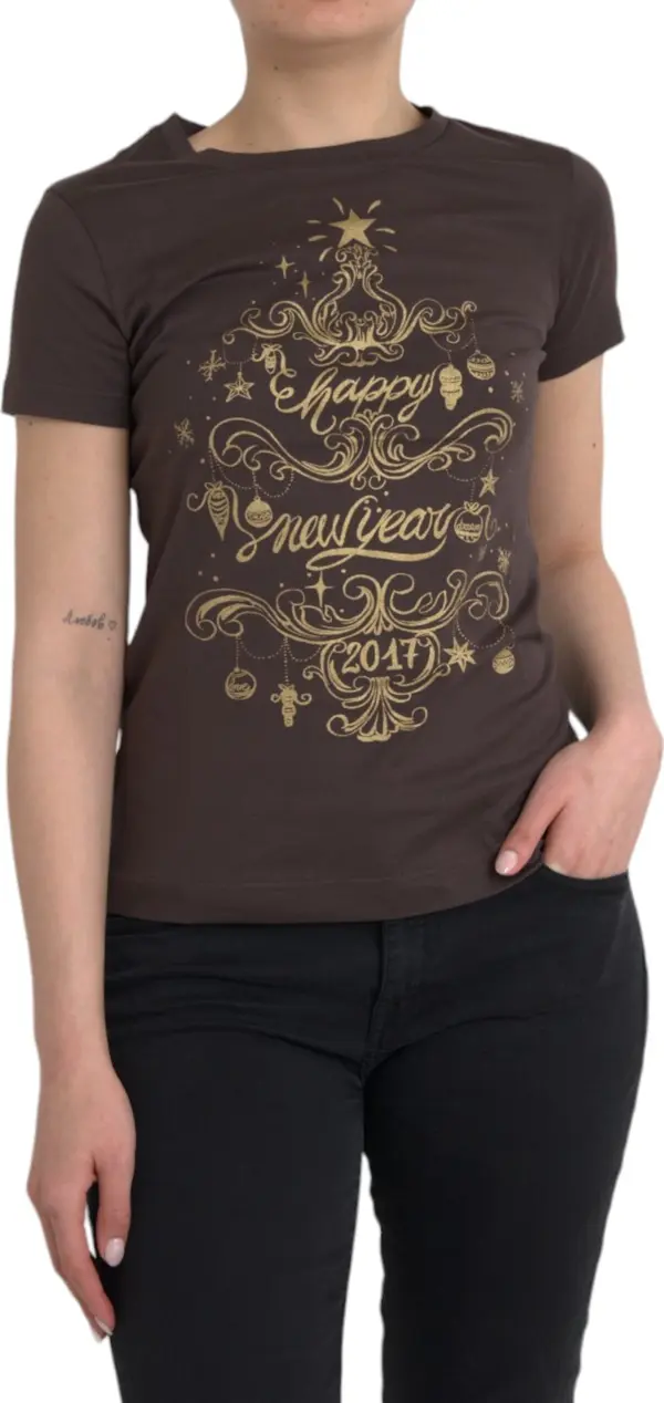 Brown Crewneck 2017 Motive Print T-shirt