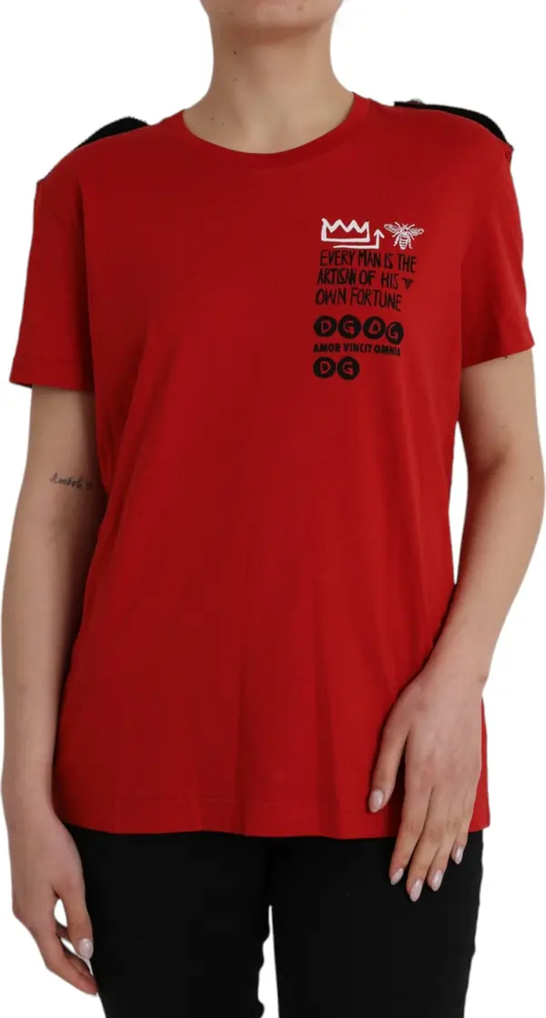Red Cotton Graphic Print Crew Neck T-shirt