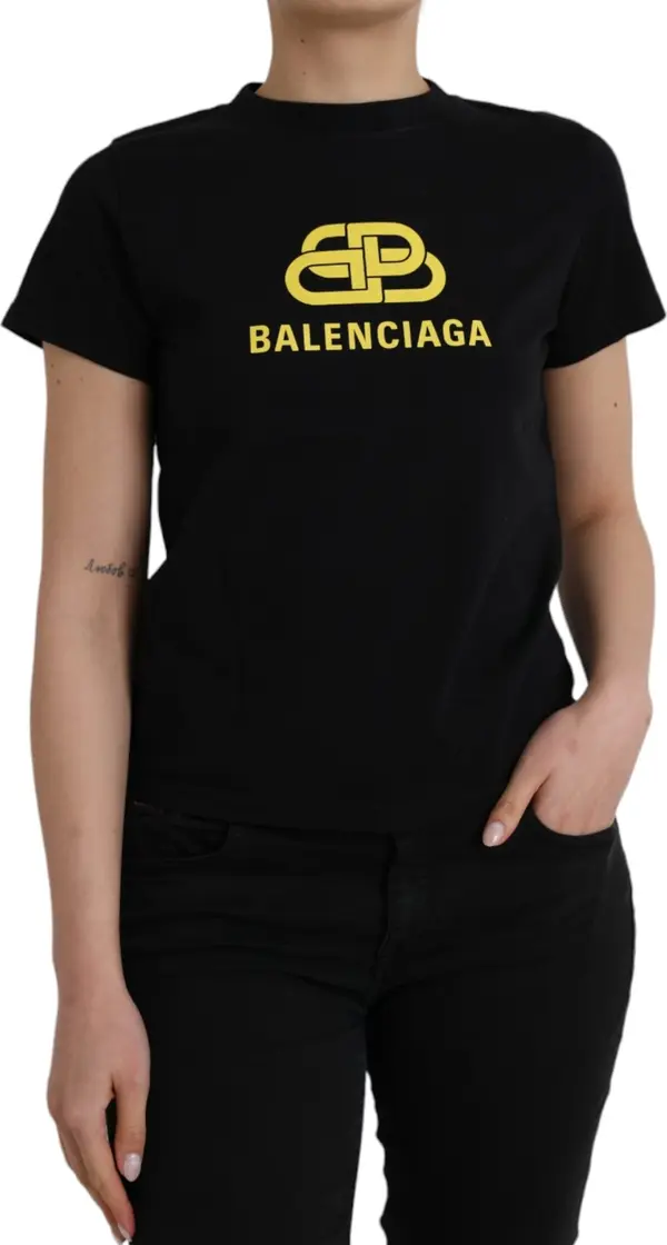 Black Cotton Logo Crew Neck Short Sleeves T-shirt
