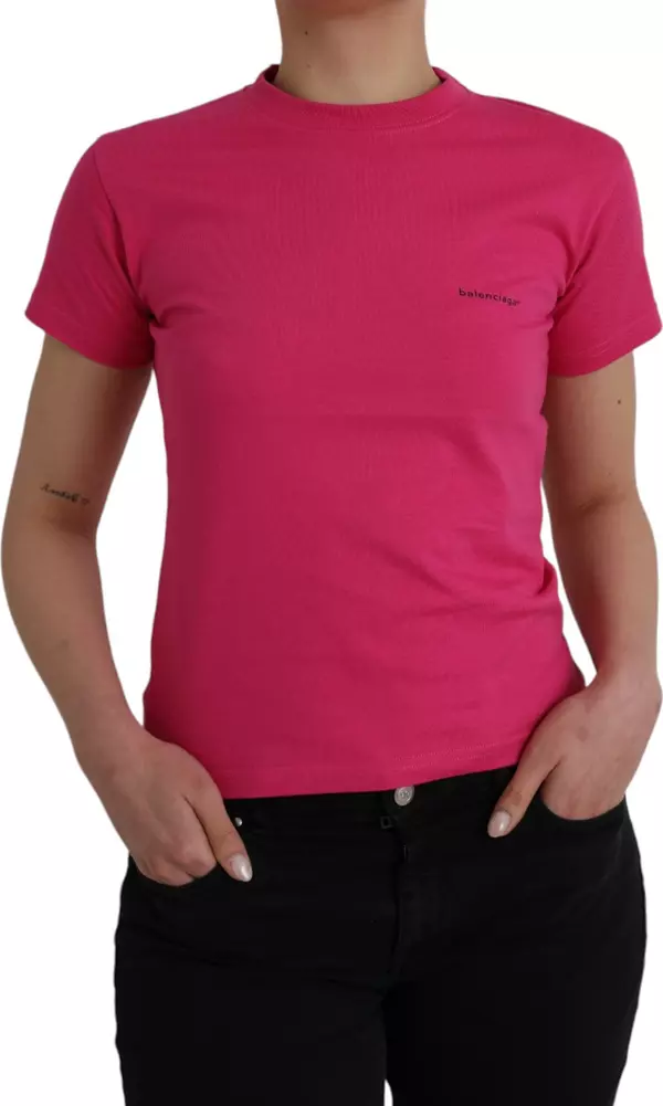 Pink Cotton Crew Neck Short Sleeves Tee Top T-shirt