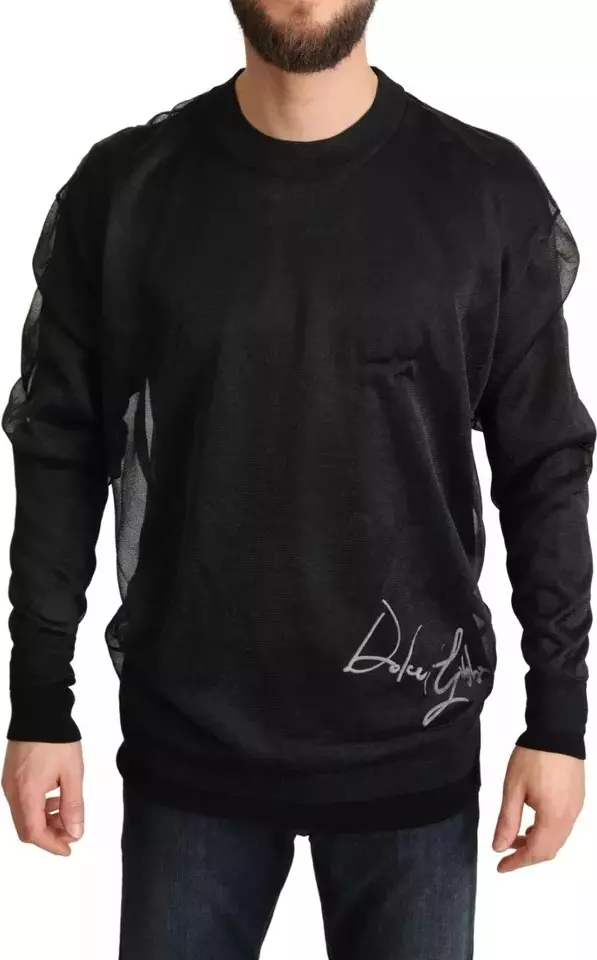 Black Logo Crewneck Long Sleeve Pullover Sweater