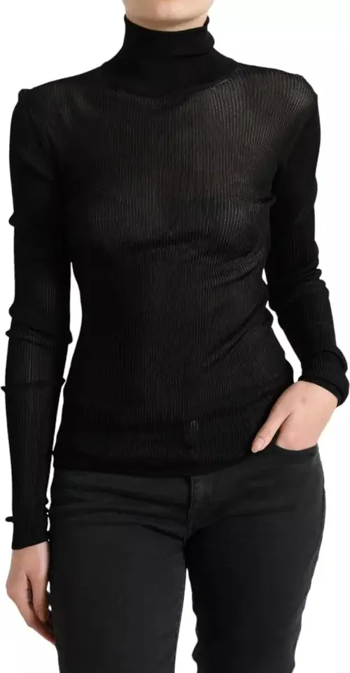 Black Viscose Turtle Neck Pullover Sweater