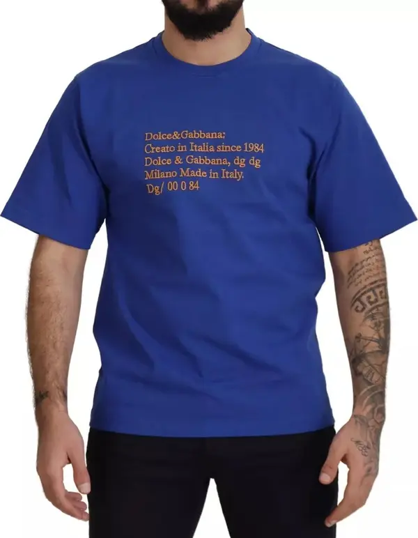 Blue Logo Print Crewneck Cotton T-shirt