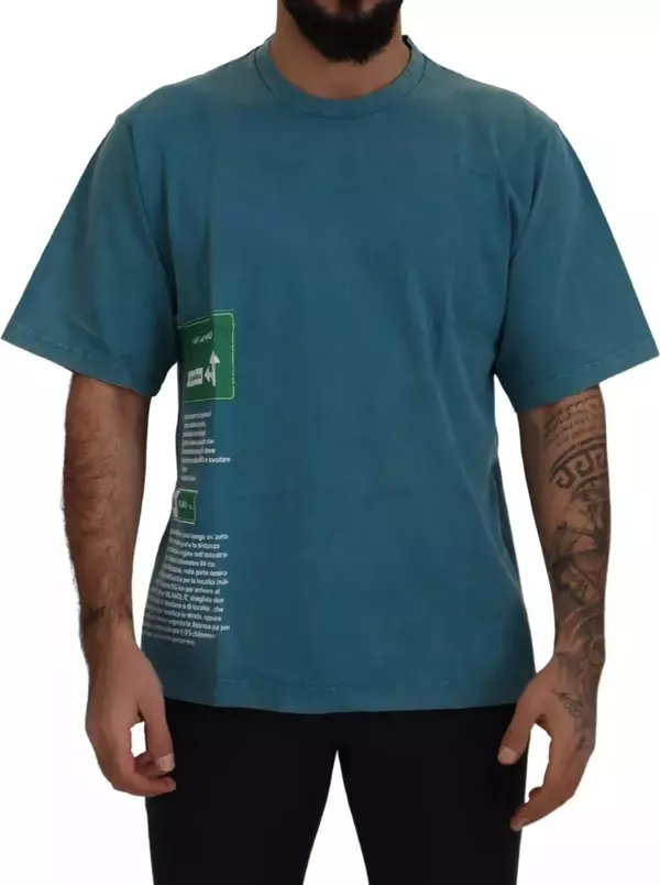Blue Logo Print Crewneck Tee Cotton T-shirt