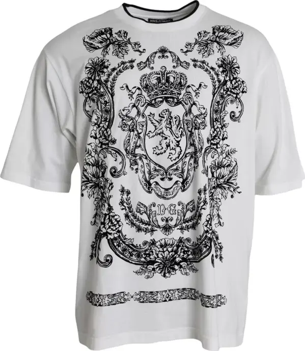 White Lion Crown Logo Cotton Crewneck T-shirt