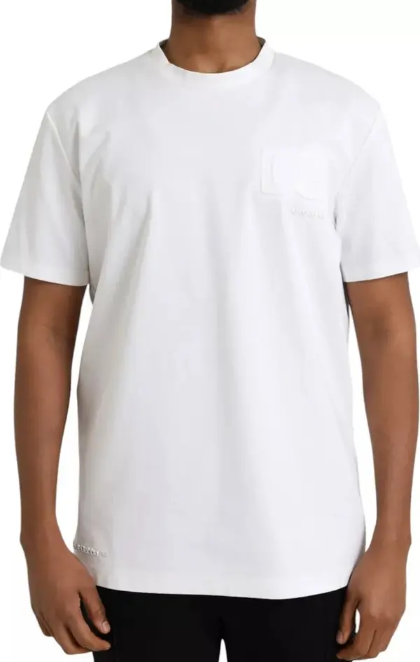 White Logo Embossed Cotton Crewneck T-shirt