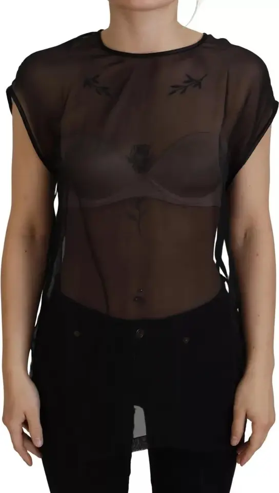 Black Mesh Transparent Blouse Pullover Top