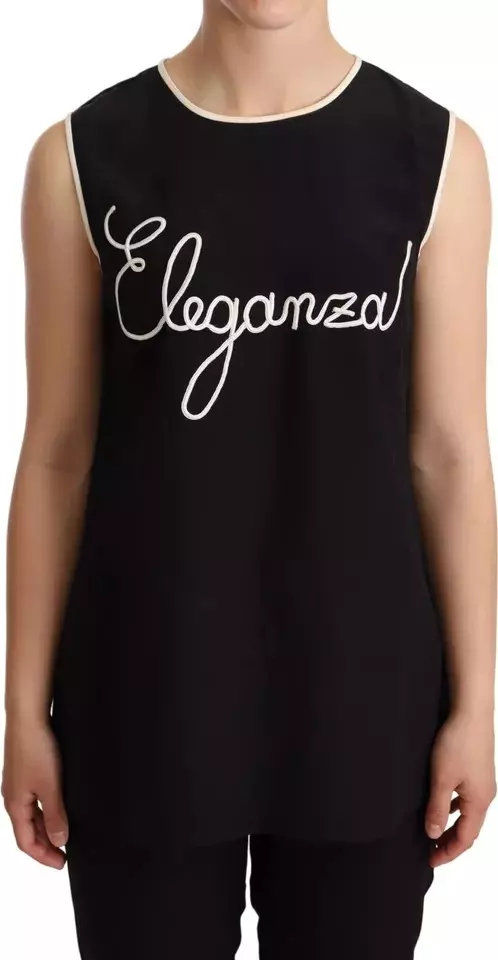 Black Silk Eleganza Print Sleeveless Tank Top