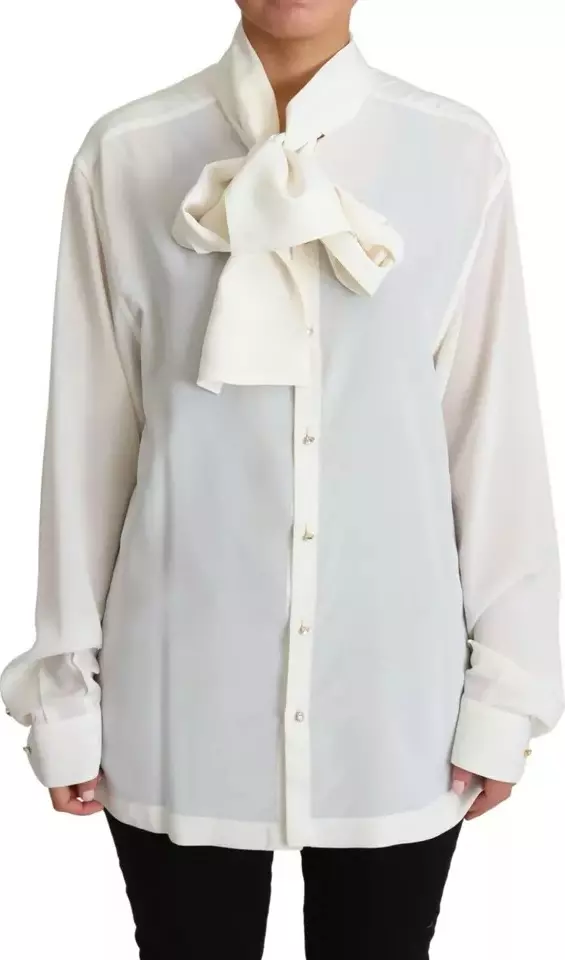 White Blouse Ascot Collar Shirt Silk Top