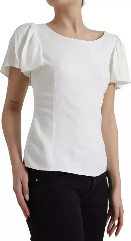 White Viscose Round Neck Short Sleeves Top
