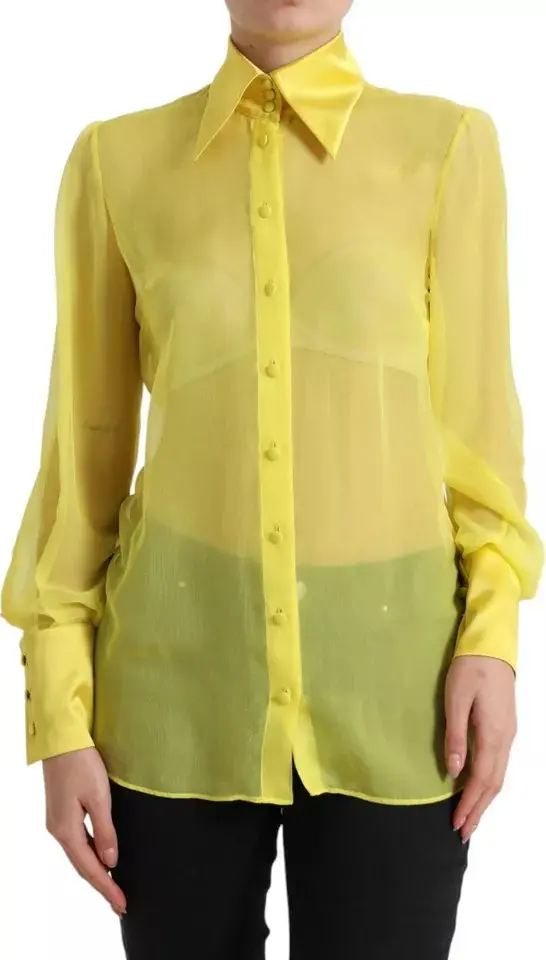 Yellow Long Sleeve Button Down Blouse Top