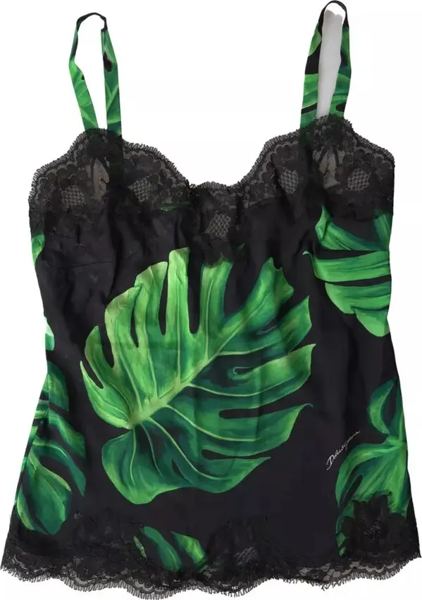 Black Philodendron Print Silk Camisole Underwear