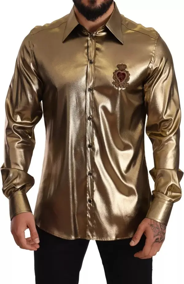 Metallic Gold DG Embroidered Crown Silk Top Shirt