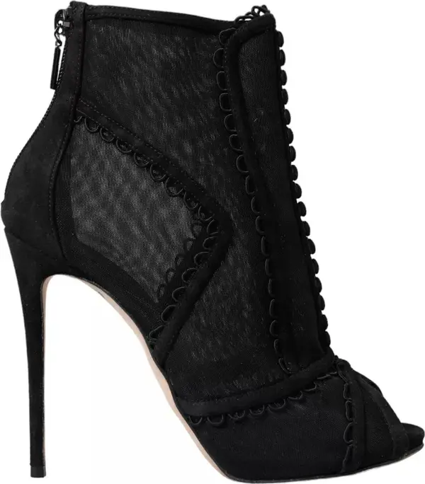 Black Tulle Stiletto Heels Short Boots Shoes