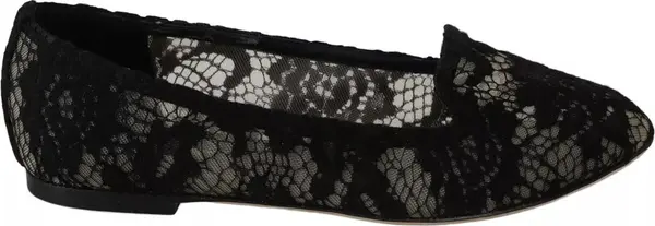 Black Floral Lace Loafers Flats Shoes