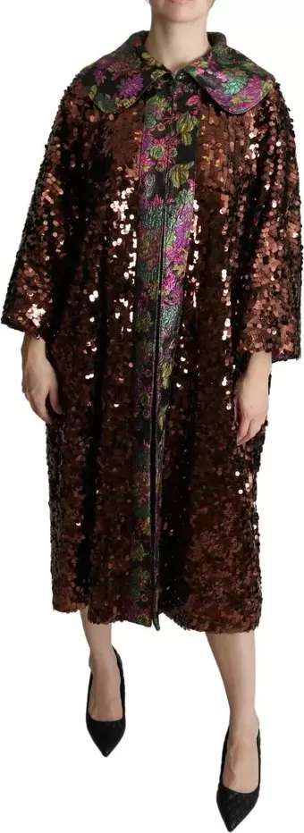 Multicolor Sequined Long Coat Jaquard Jacket