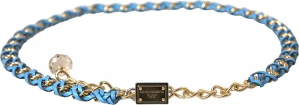 Blue Braided Gold Brass Chain Waist Belt
