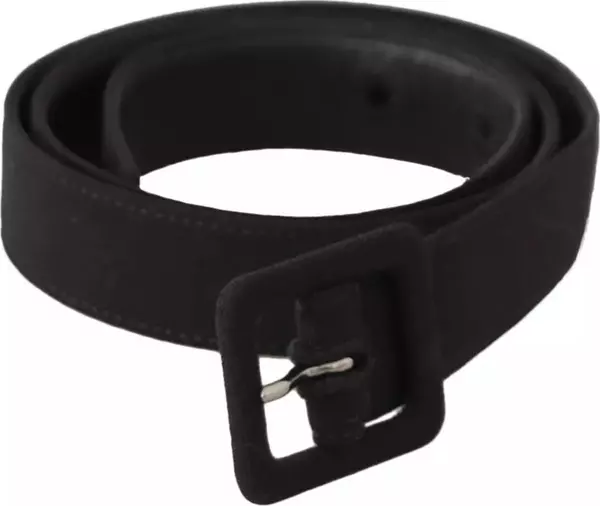 Black Velvet Leather Logo Waist Buckle Belt
