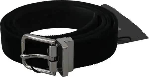 Black Velvet Leather Silver Buckle Belt