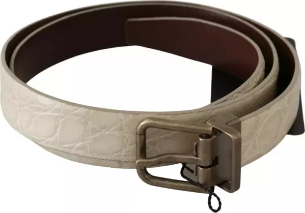 Cream Beige Gold Buckle Waist Leather Belt