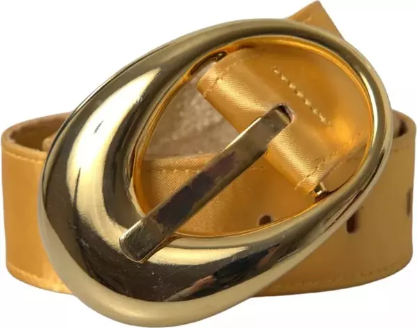Gold Satin Leather Oval Metal Buckle Belt