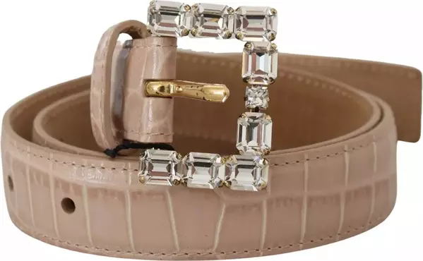 Beige Leather Crystal Buckle Women Belt