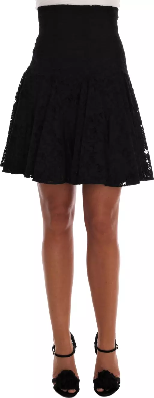 Black Floral Cutout Lace A-Line Skirt