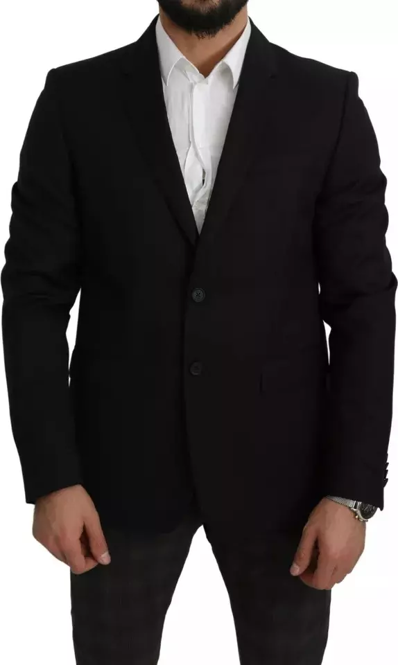 Black Wool Slim Fit Notch Jacket Blazer
